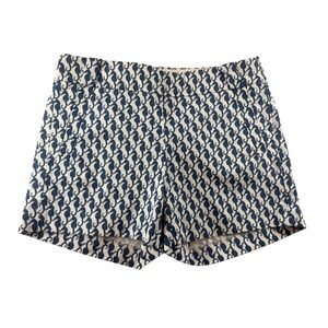 J.Crew Factory Womens Seahorse Print Stretch Chino City Fit Shorts Blue White 4